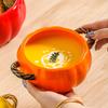Cute Pumpkin Binaural Bowl With Lid Creative Ceramic Stew Cup Household Children'S Rice Bowl High Value Breakfast Pudding Small Bowl