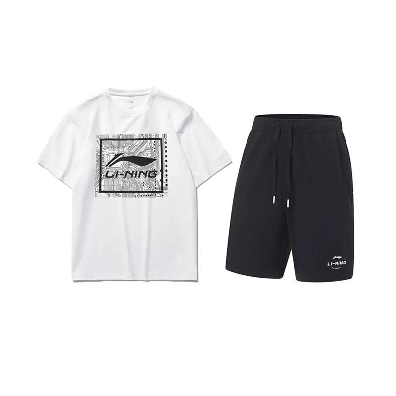 

Li Ning Пуловер с круглым вырезом с принтом логотипа Модный Удобный Повседневный Спортивный костюм Унисекс AHSUA15-1+AKST543-3 S