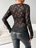 Women's V-neck Lace T-shirt Scalloped Collar Single-layer Solid Color Long-sleeved Slim Versatile Fashion Top