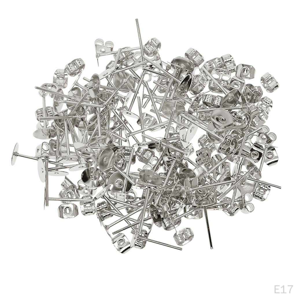 100 Pieces Iron Earrings Post 6mm with Earring Back for Making Jewelry Findings