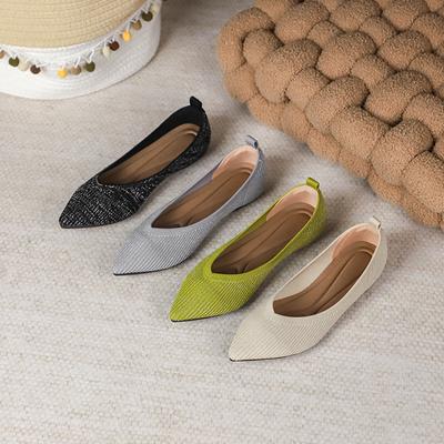 Fashion Princess Women's Pointed Toe Shallow Mouth Fashion Flat Elastic Comfortable Soft Non Slip Knitted Casual Shoes Spring