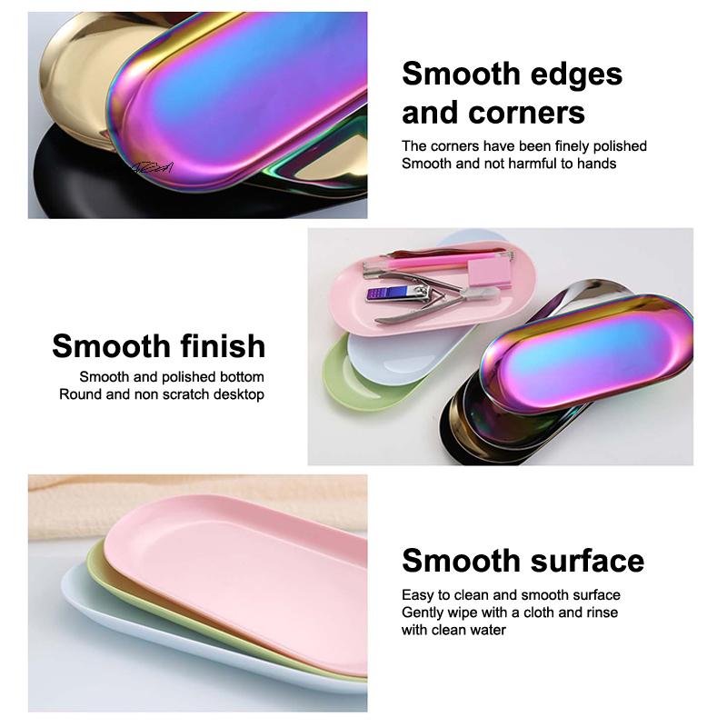 Oval Plastic Cosmetic Storage Tray Nail Art Manicure Organizer for Tweezers Fake Nail Tools Equipment Plate