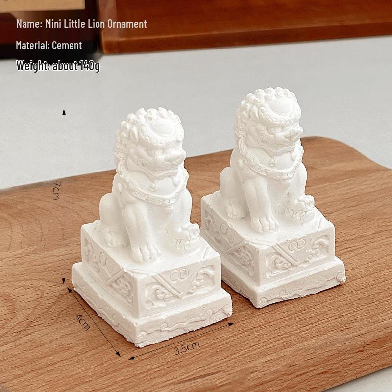 Town House Cement Stone Lion Pair - Mini Mythical Door-Guard Ornaments for New Year