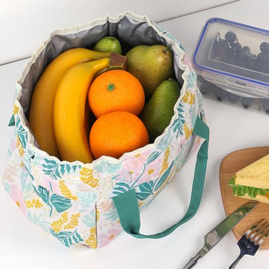 Insulated Lunch Bag Large Capacity Portable Office Beach Picnic Storage Bag Leak-proof Leaf Print Thermal Cooler Pouch Drawstring Handbag