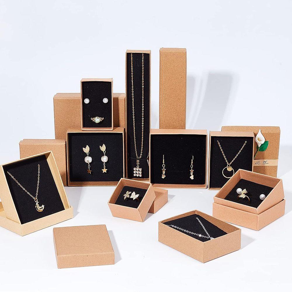 12pcs Kraft Paper Jewelry Boxes with Black Sponge Inside Square BurlyWood 3-5/8x3-5/8x1-1/8 Inch(9.2x9.2x3cm)