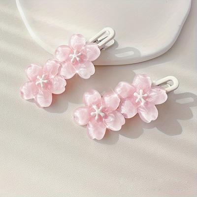2 Little Girls Transparent Cherry Blossom Hairpin Lace Clip Girl Cute Flower Duck Bill Clip Bangs Clip Headdress