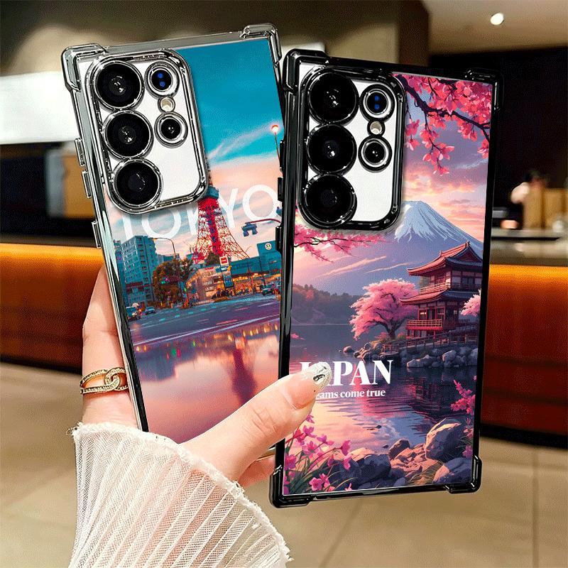Osaka Tokyo Japan Scenery Plating Phone Case For Samsung Galaxy S24 S25 FE S26 Edge S23 Ultra S22 S21 Plus S20 Anti-Fall Airabag