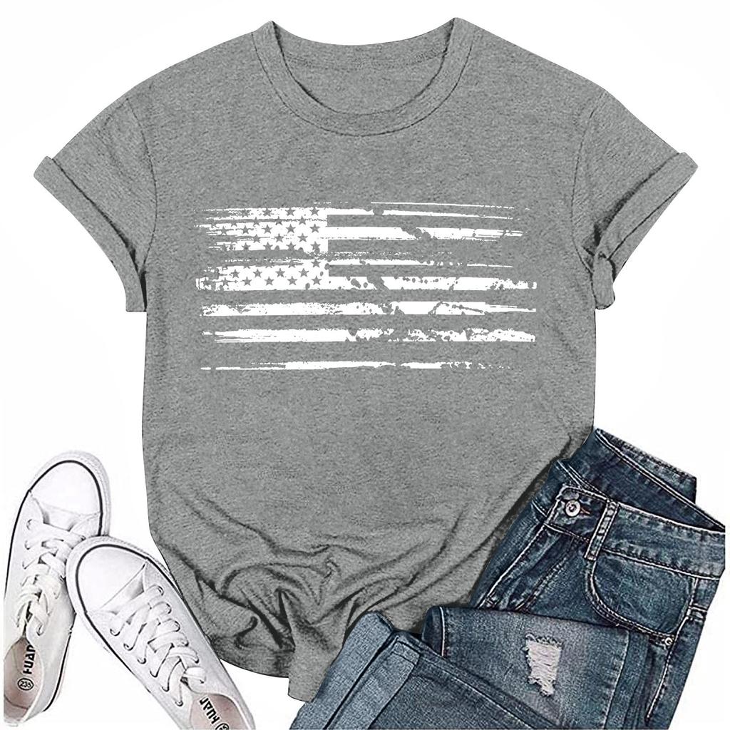 Women's Fashion Printed Casual Pleated Round Short Sleeve T-Shirt Top