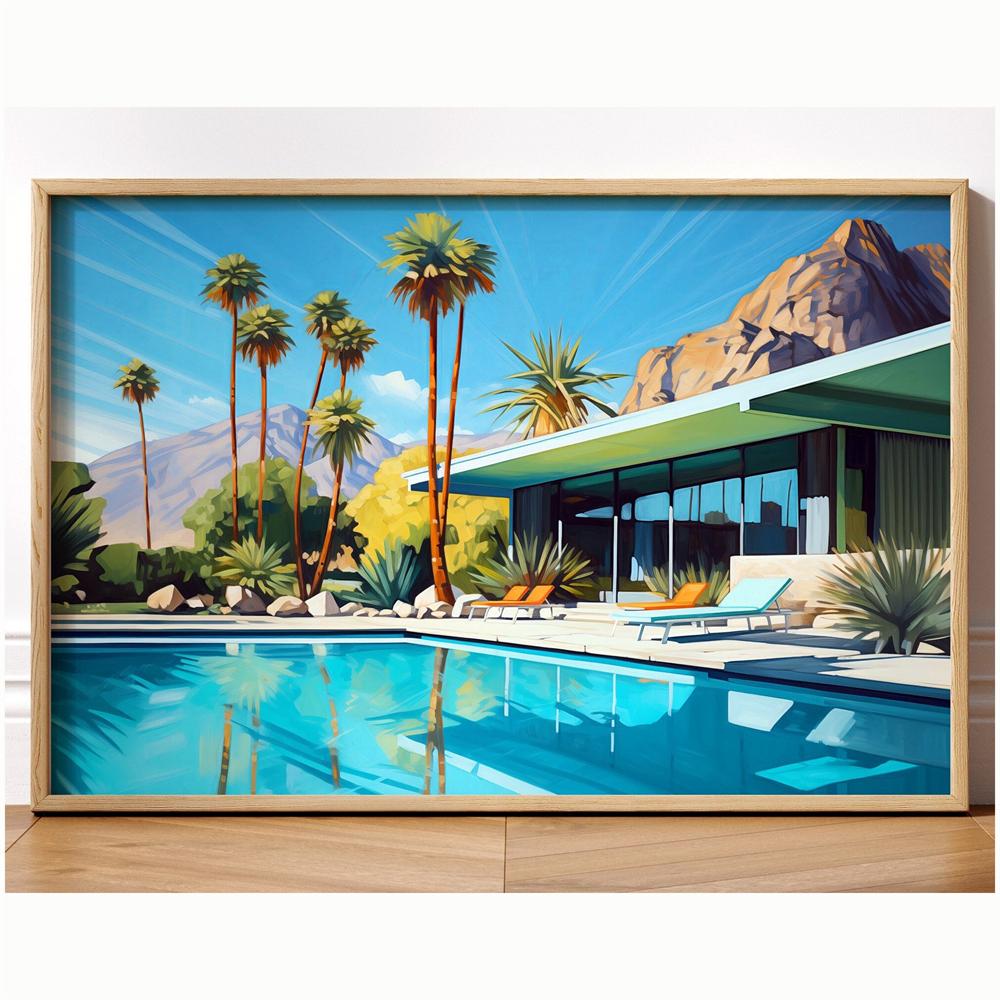 Mid Century Palm Springs House Prints Modern Cubist Abstract Architecture Art Print Poster Retro Wall Art Canvas Painting Decor