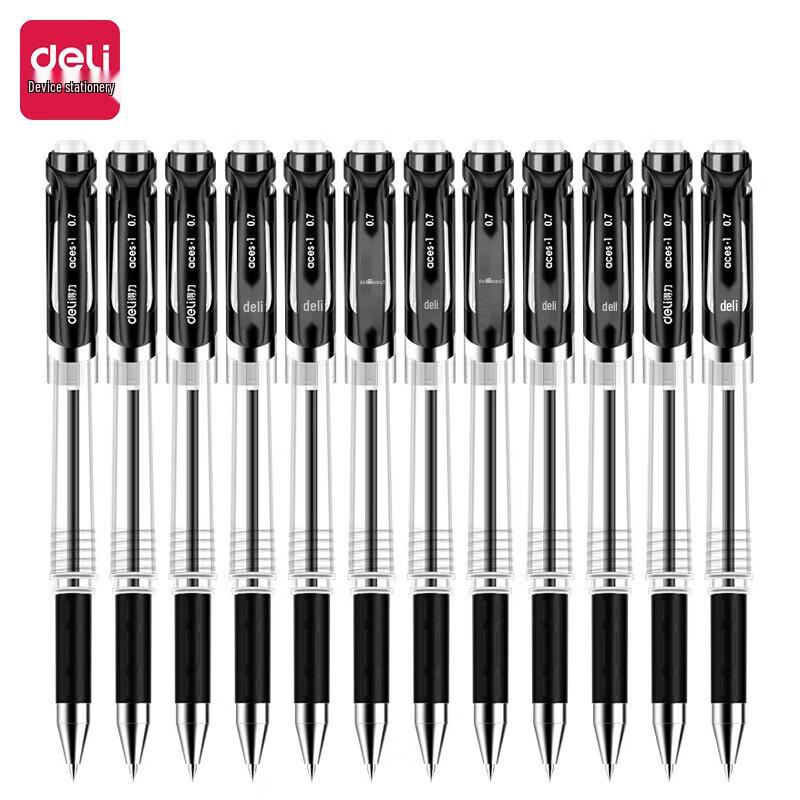 Deli 0.7mm Black Gel Pens (12-Pack)