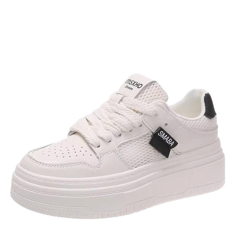 Solid color leather sneakers women's 2025 spring and autumn Korean version muffin platform single shoes student campus style casual white shoes