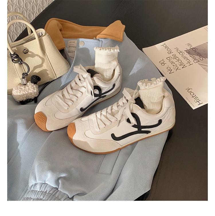 Cowhide Version of Grape Mother, the Same Leather Casual Sports Shoes, Tilted Head Contrasting Color Splicing Lace-up German Training Shoes, Wom