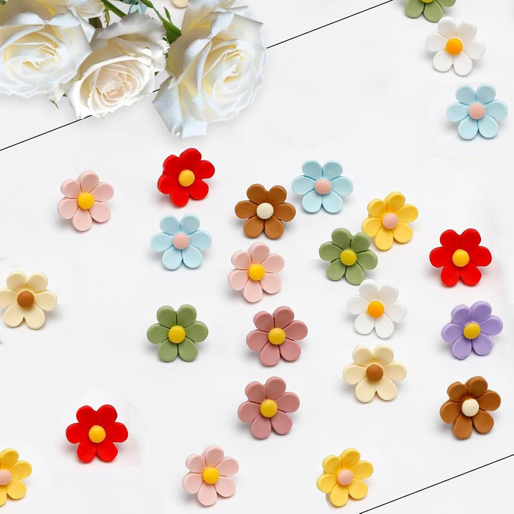 Flower Push P - 50 Pcs Cute Decorative Colorful Floral Thumb Tacks for Cork Board Wall Bulletin Board Travel Map Photo Home Office Supplies