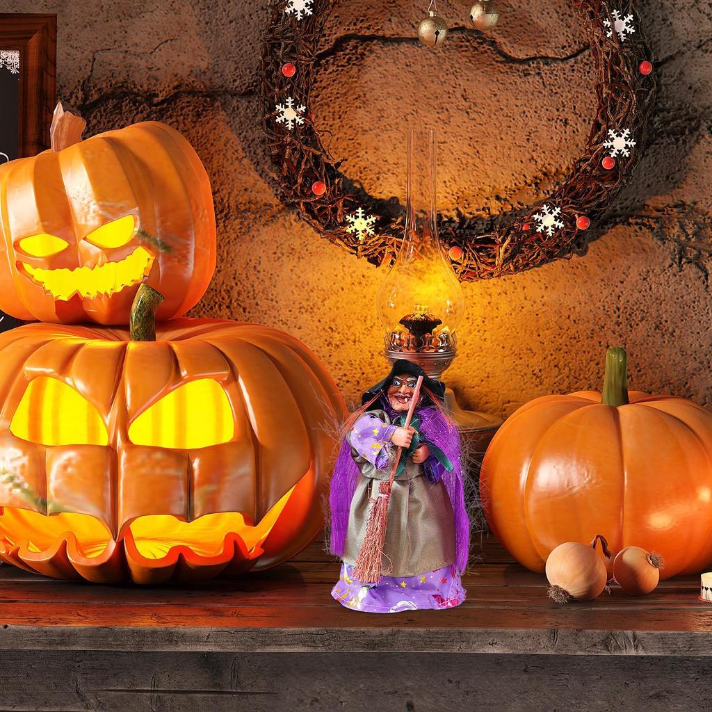 Witch Statue Halloween Witch Decor Spooky Vintage Figure With Broom For Dorm Living Room Party Home Bookshelf Apartment