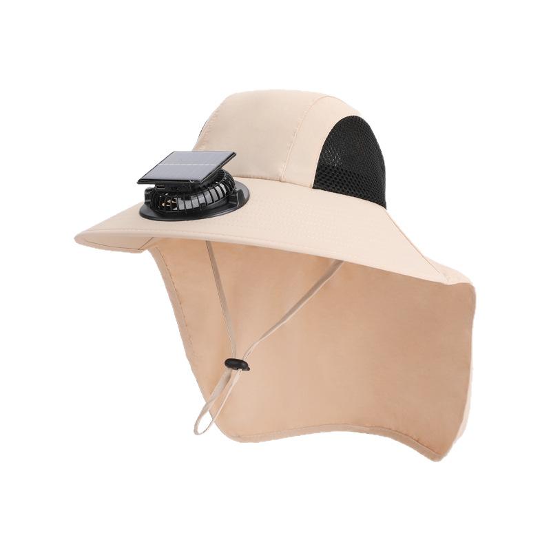 New Solar Fan Hat with Face Guard Neck Flap UV Protective Hat USB Rechargeable Men Summer Outdoor Fishing Wide Brim Bucket Cap