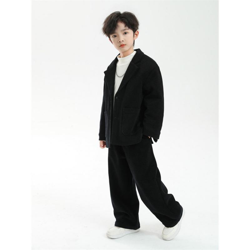Boy's Suit Autumn and Winter Cotton and Thickened Boy's Handsome British Style Two-piece Suit
