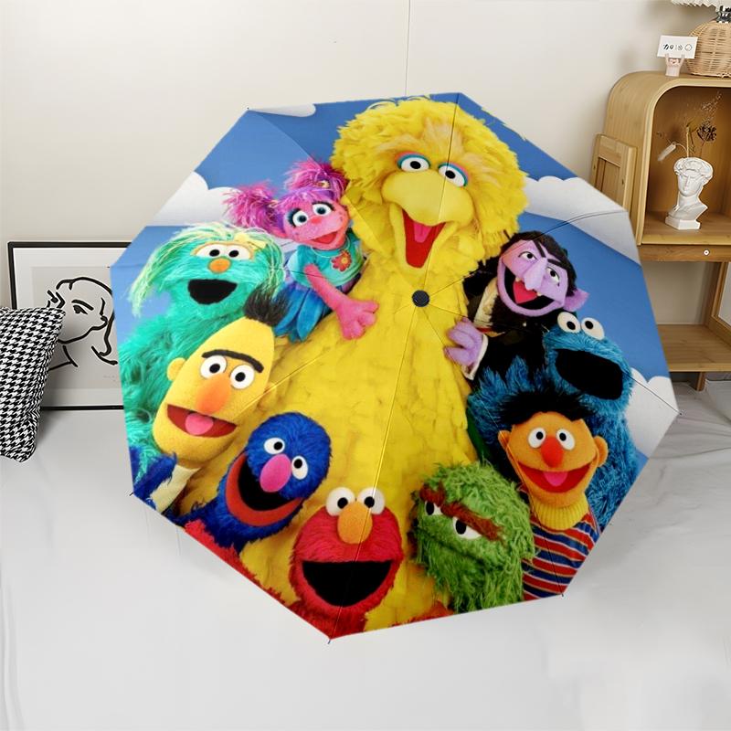 Sesame Street Theme Automatic Umbrella, Lightweight & Portable, 8 Rib, Perfect for Outdoor Travel, Birthdays, Christmas, Gifts.
