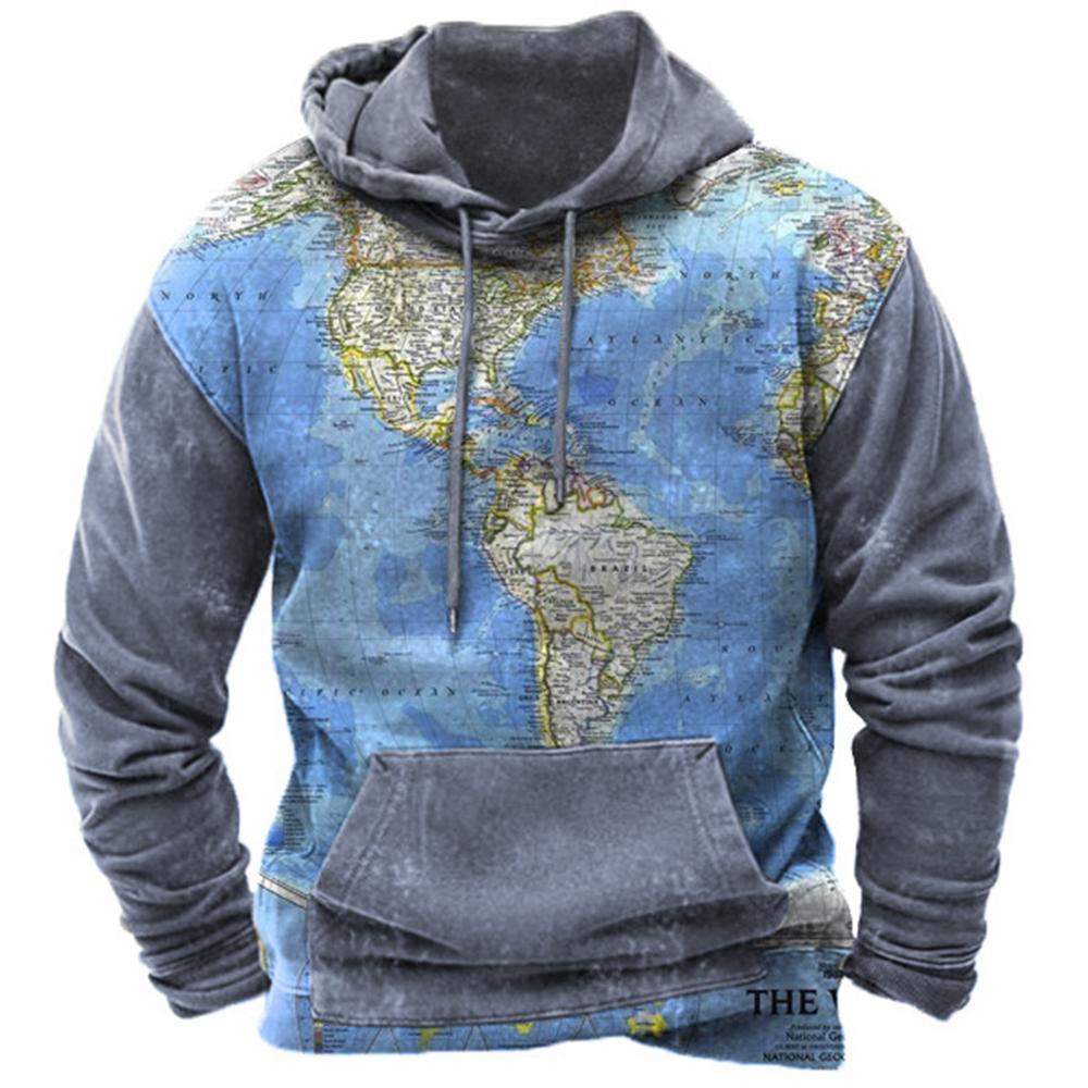 Herren Vintage Pullover Nautische Karte Kompass Druck Hoodies Herbst Täglich Lockeres Sweatshirt Männliche Oberteile Lässige T-Shirts Übergroße Kleidung