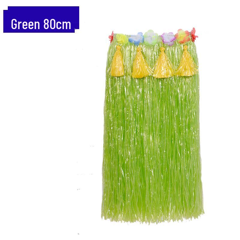 80cm Thick Flowing Grass Skirt Set: Eight-Piece Hawaiian Seaweed Dance Outfit for Adults