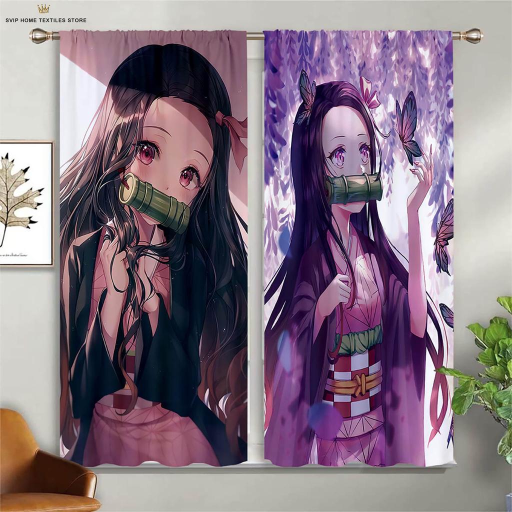 Cartoon Hitzköpfige Anime Bedruckte Vorhänge für Kinderzimmer, Wohnzimmer, Arbeitszimmer, Dekorative Vorhänge, 2 Stück