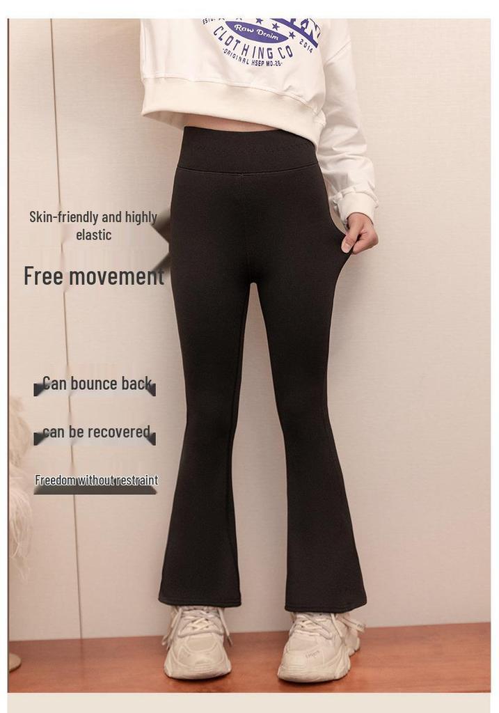 2025 Girls' High-Waist Velvet Flare Yoga Dance Pants for Autumn & Winter