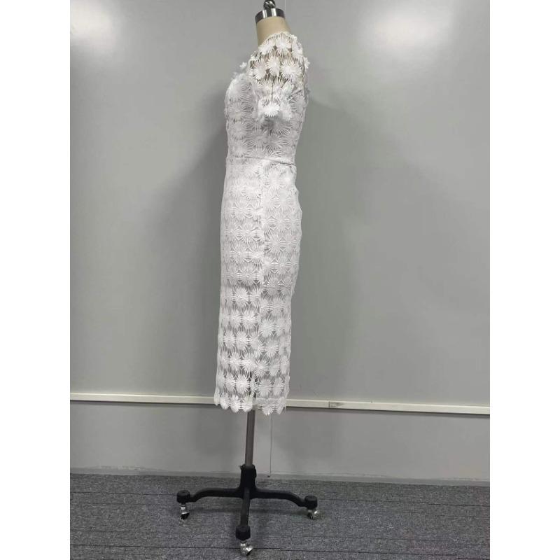 Letní dámské šaty Móda Krajka Temperament Midi Šaty Midi Pas Čistá barva Zavinovačka Odstavec Midi Dlouhé šaty