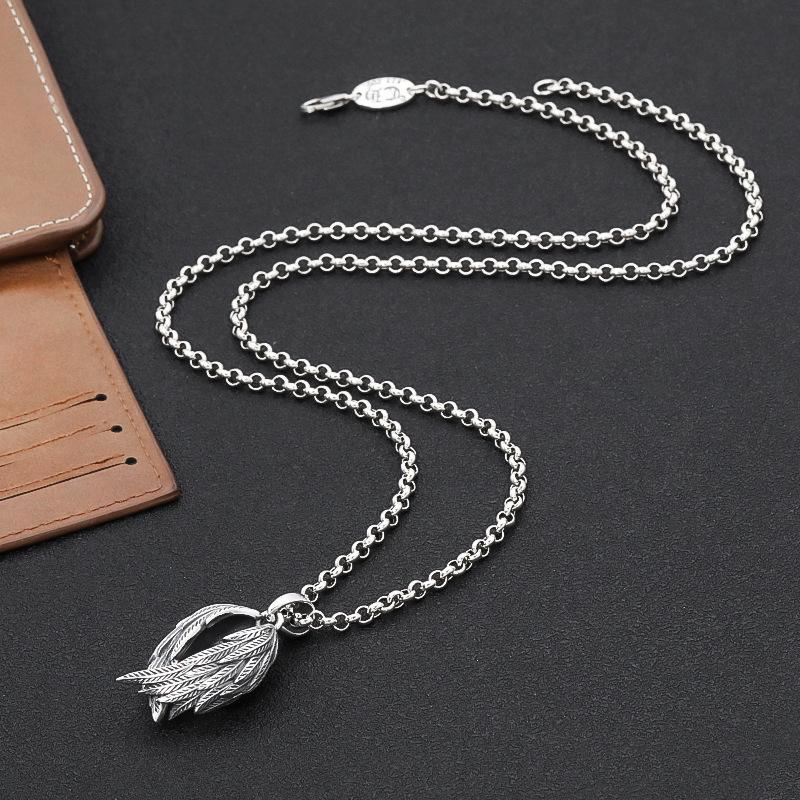 Men's Silver Angel Wings Necklace - Retro Wing Pendant Chain, Original Design, Couple's Gift