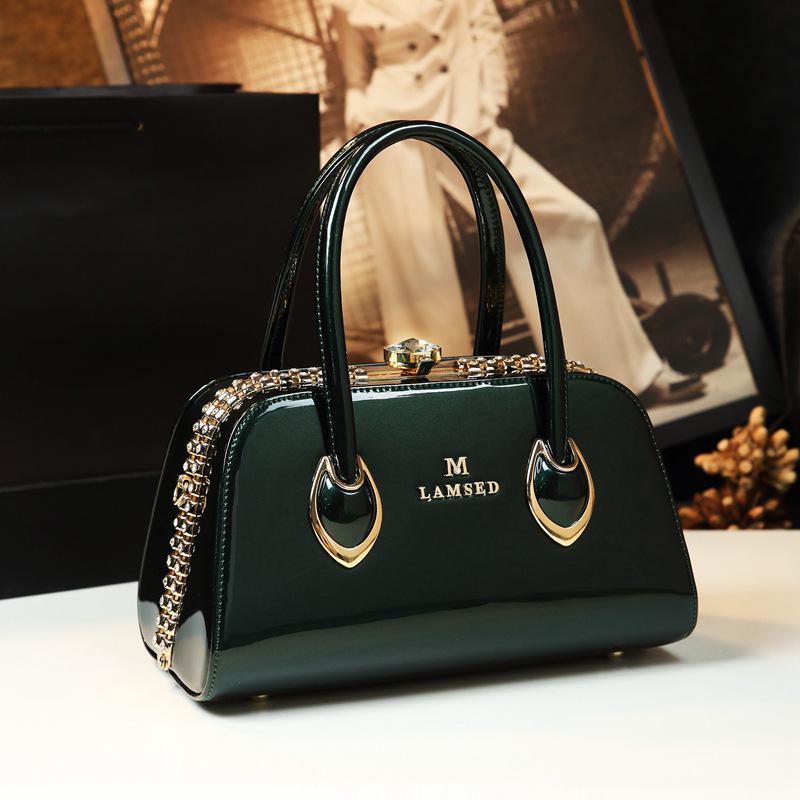 Patent Leather Mom's Handbag: Fashionable Genuine Leather Crossbody Shoulder Bag