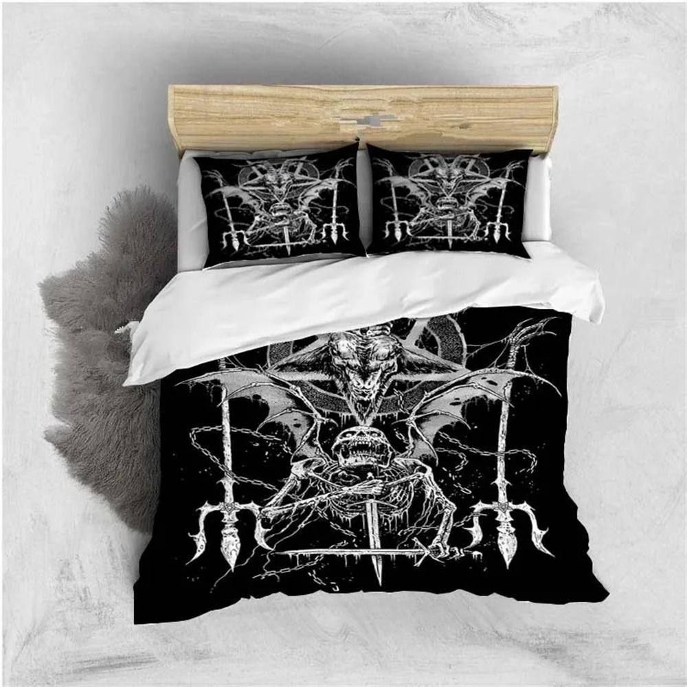 Baphomet Duvet Cover King Queen Size Pentagram With Demon Satanic Goat Head Bedding Collection For Boy Men Horror House Comforter Cover