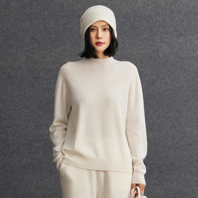 Women's Cashmere Loose Half-High Neck Sweater – Versatile Casual Knitwear for Autumn/Winter