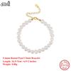 EFFIE QUEEN 100% S925 Silver 14k Gold 5.5-6mm Round Pearl Chain Bracelet Natural Jewelry for Women Wedding Party Banquet GPB10