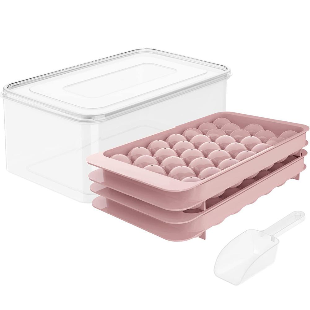 Ice Cube Tray with Lid and Bin Ice Ball Maker Mold with Scoop Ice Cube Mold for Chilled Drinks Coffee and Cocktails
