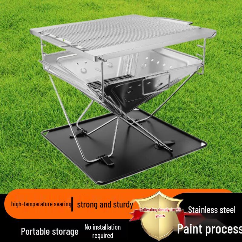 Outdoor Folding Stainless Steel BBQ Grill & Fire Pit