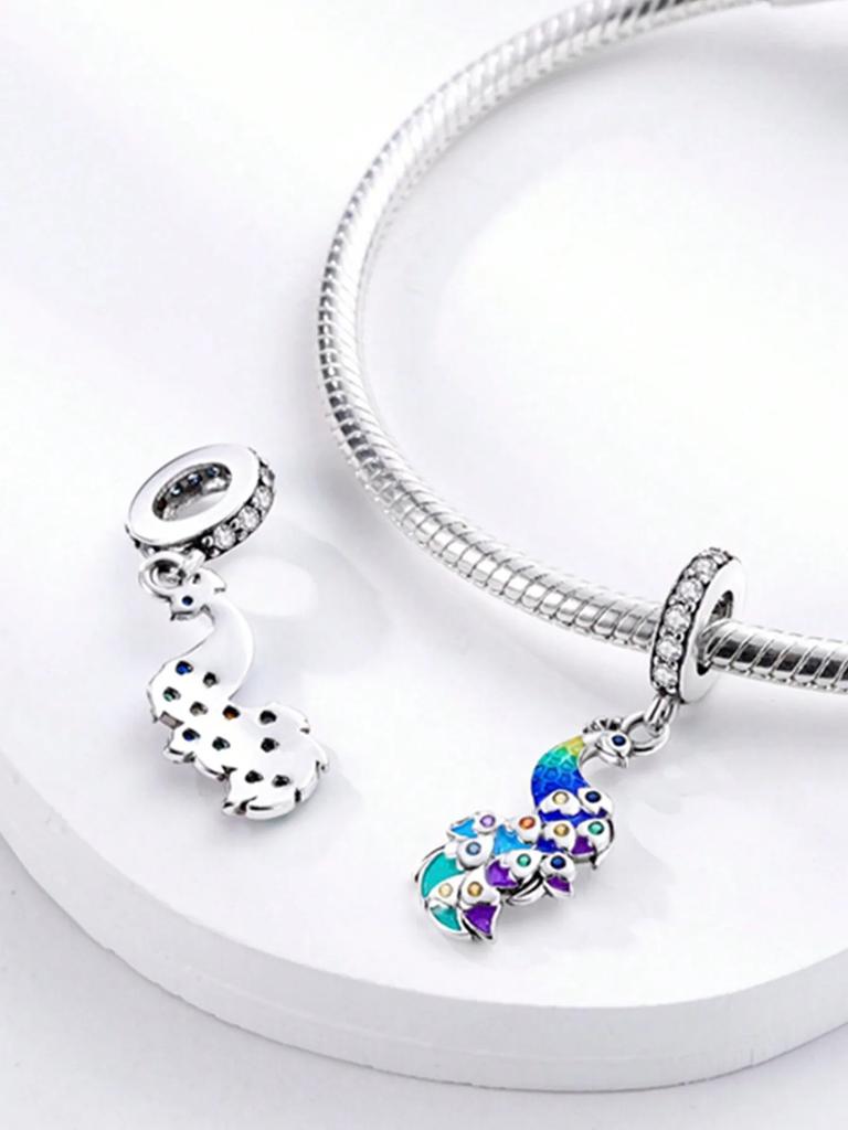 Charms Plata Copper Colors Cute Cat Peacock Elephant Beads Charm Pendant For Original Bracelet For Women Diy Jewelry Love Gift