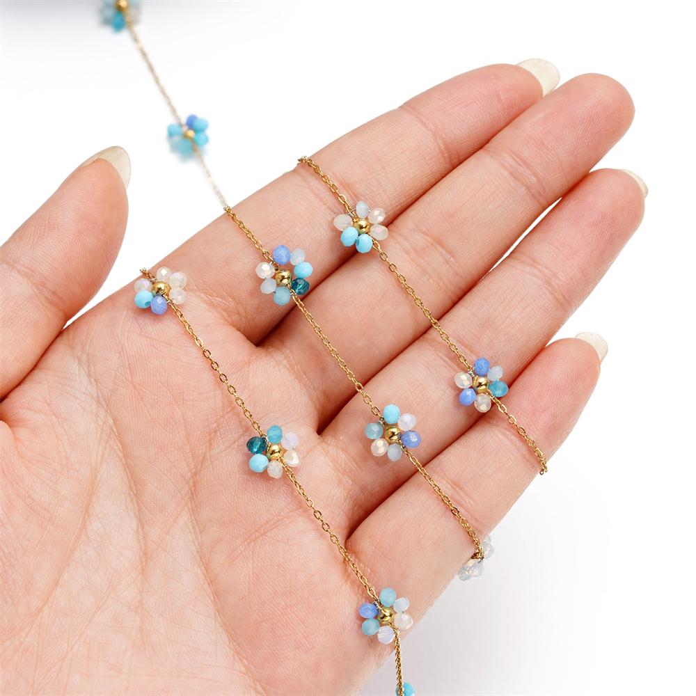 1Meter/Lot Stainless Steel Pearl Braided Flowers Flat Link Chains for DIY Handmade Jewelry Bracelet Necklace Accessories