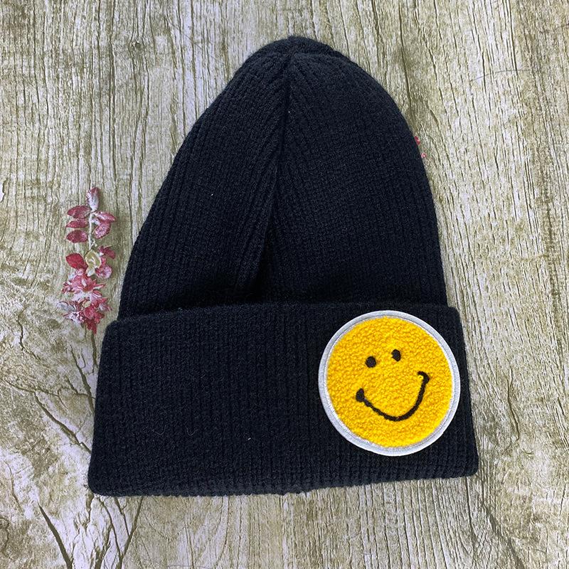 Hat Women Autumn and Winter Smiley Face Label Couple Knitted Hat Winter Pullover Woolen Hat Student Couple Warm Hat