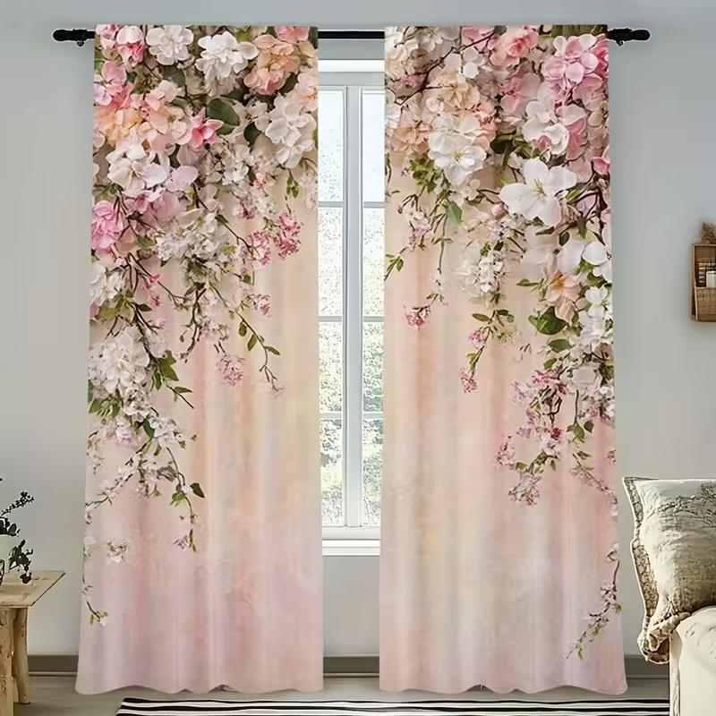 2Pcs Pink flower wall Print Curtains,suitable for Bedroom,living Room,home Decor,living Room Curtains Set Window Curtain