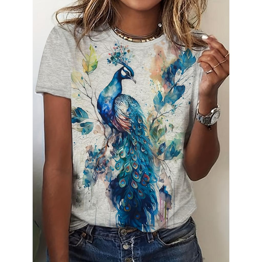 Summer Fashion Ladies T Shirt Beautiful Floral Pattern Printed Tee Round Neck Short Sleeve Regular Tops Women's T-Shirt
