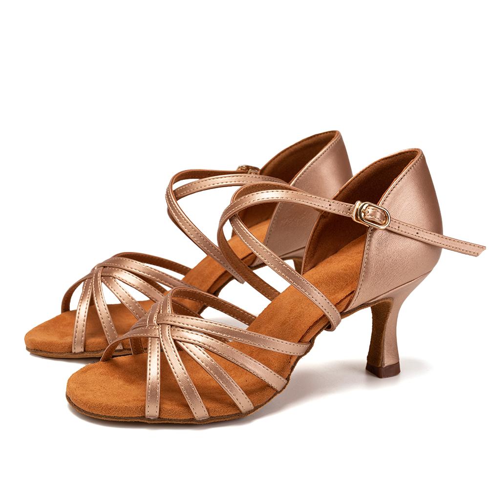 Fashion Women's Latin Dance Shoes Tango Cha Cha Ball Party PU Leather Dancing Shoes Middle Heel 6.5cm