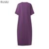 ZANZEA Women Casual V-Neck Loose Half Sleeve Long Dress