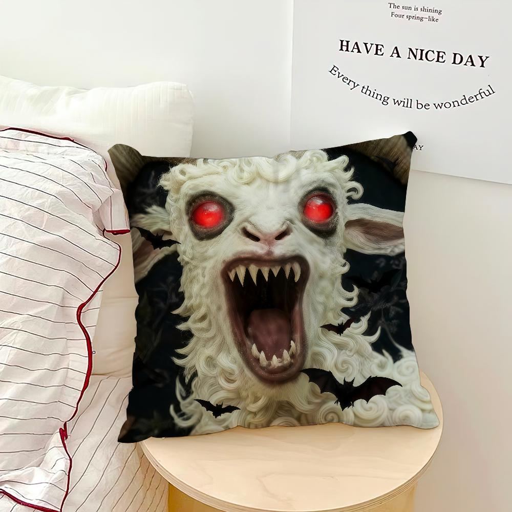 1PC Screaming Goat Sheep Embroidered Style Printed Pillow Cover Short Plush Polyester Cushion Case Animal Pillowcase Home Decor