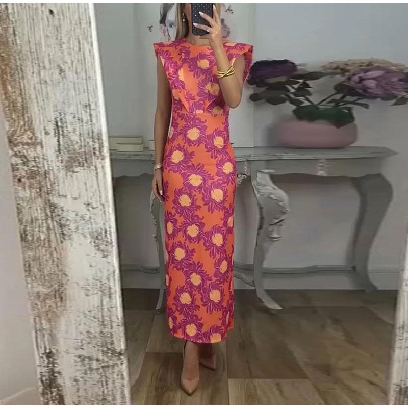 Kadın 2025 ilkbahar/yaz yeni mizaç bel baskılı uzun elbise