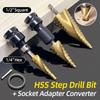 HSS Titanium Step Drill Bit 4-12mm Metal Hole Cutter Saw Drilling Tool 1/2" Square Drive To 1/4" Hex Socket Adapter Converter