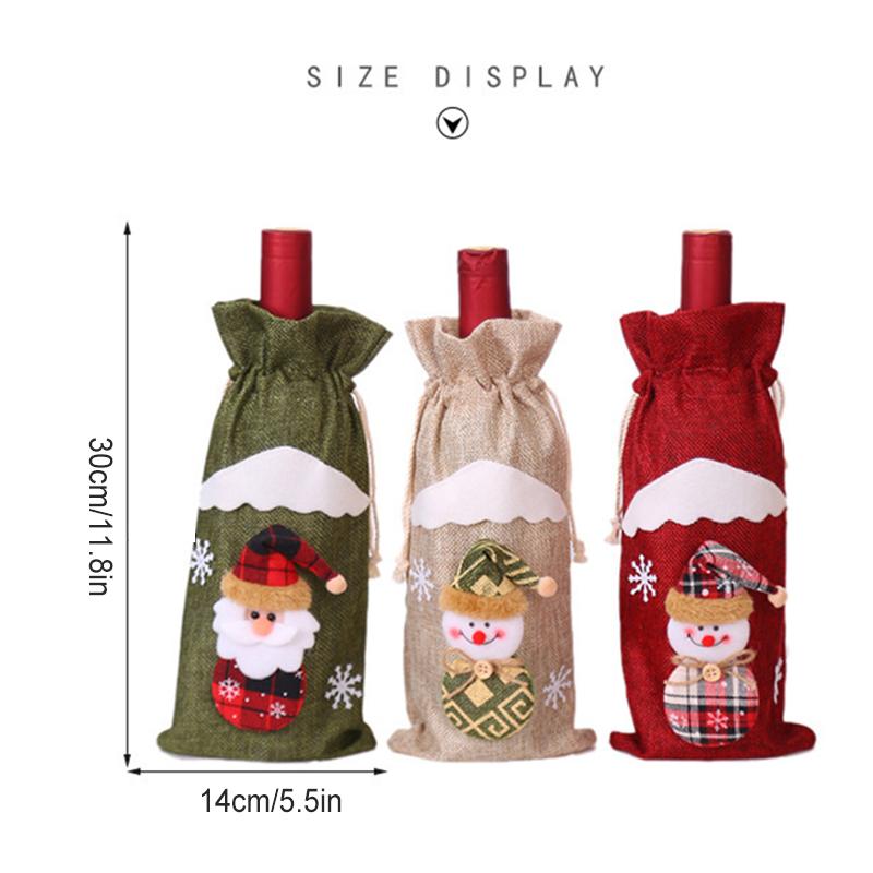 Christmas Wine Bottle Cover,Linen Christmas New Champagne Wine Bottle Cloth Cover Bottle Bag Dining Table Decoration
