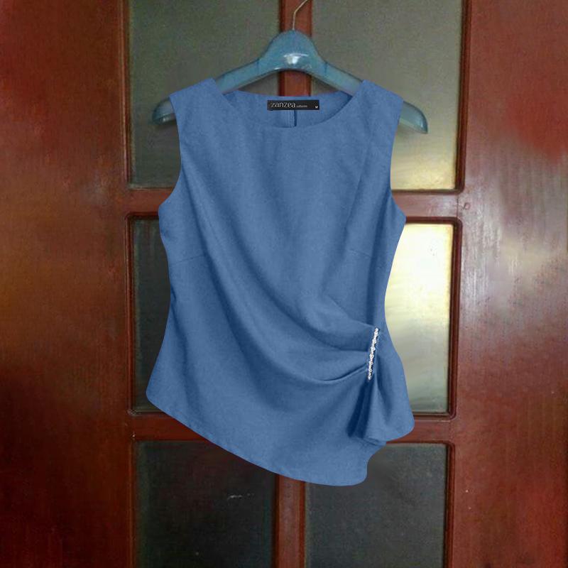 

ZANZEA Женские летние повседневные майки без рукавов с круглым вырезом и неровным подолом 5XL синий