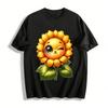 Cute Wink Sunflower Print Casual Daily Versatile Top Pure Cotton T-shirt