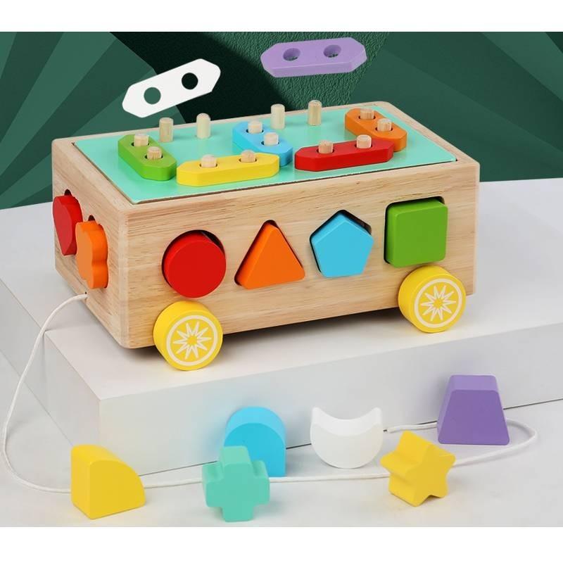 Colorful Educational Wooden Farm Fishing Shape Matching Car Toys For Kids