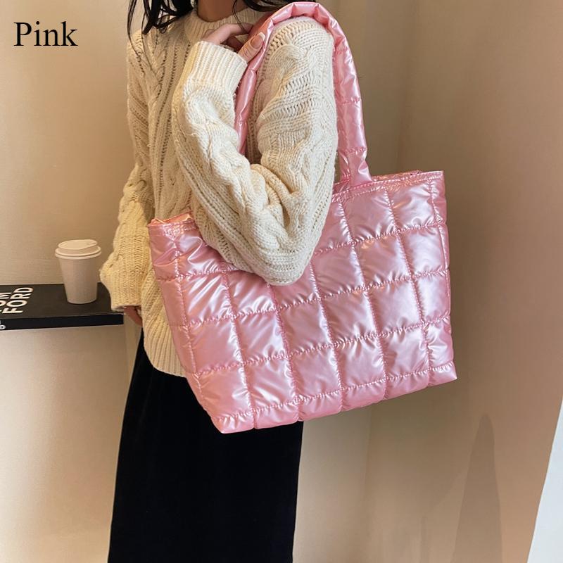 Winter-Umhängetasche für Mädchen, große Kapazität, glänzende Oberfläche, einfarbig, schlichter Stil, zum Einkaufen, Reisen, Arbeiten, Aufbewahrungstasche