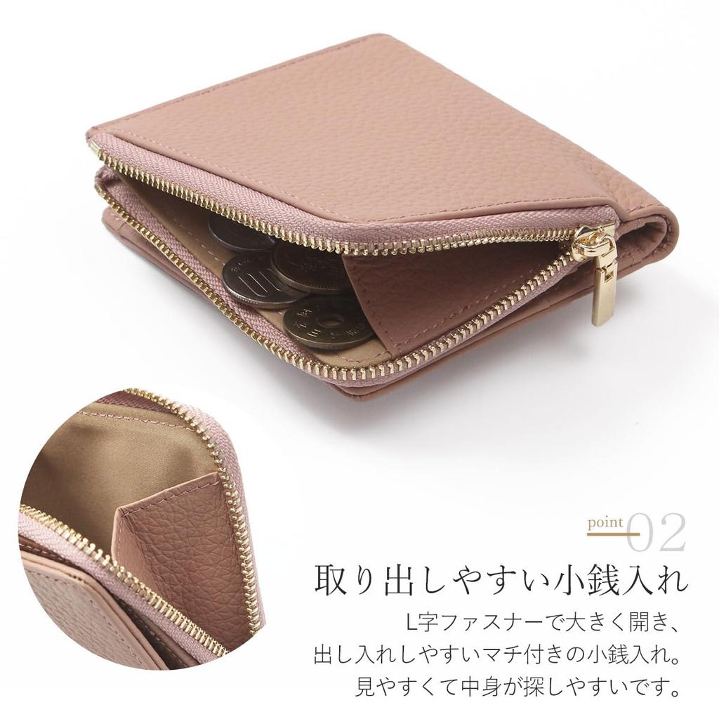 Blanc Pomme Women's Genuine Leather Wallet with Coin Purse, Business Card Holder, and Card Case, Small, L-Shaped Zipper, Blue, Bp-1056