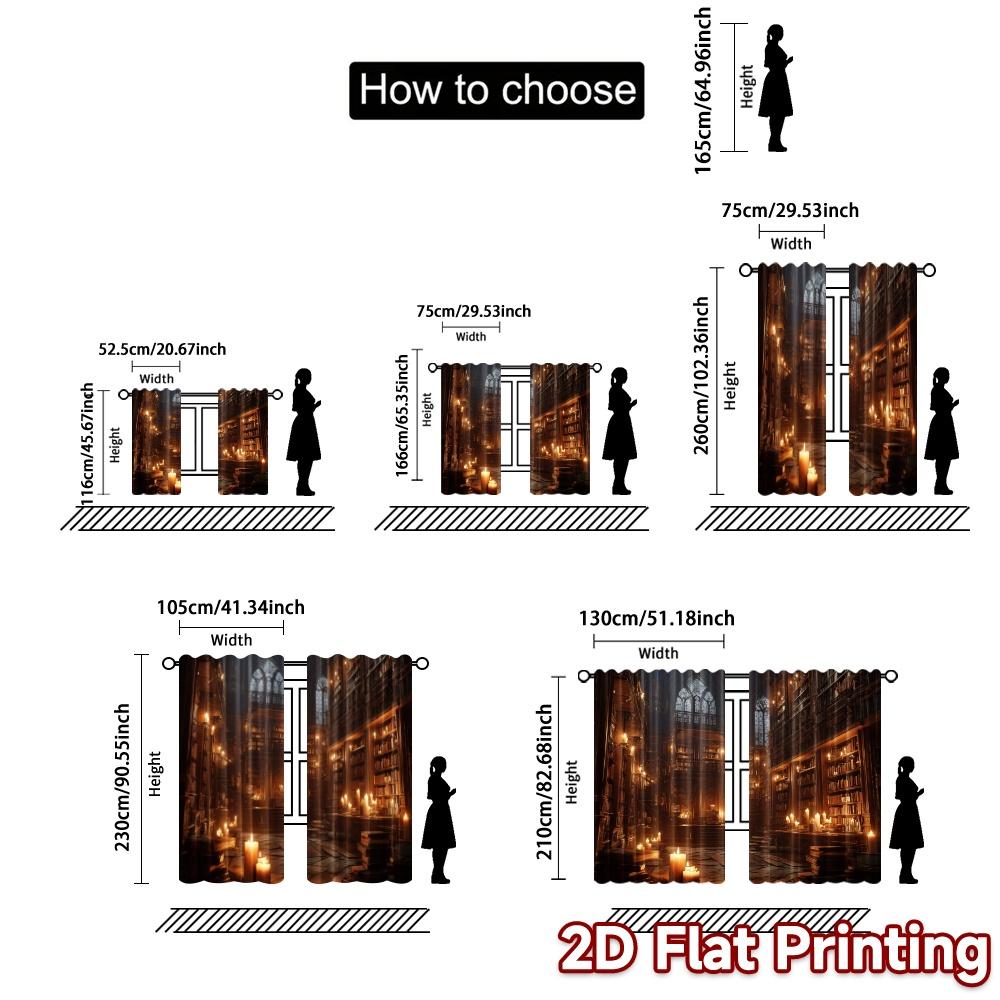 2pcs, 2D FLAT PRINTING Curtains (Without Rod) Mystic Library Creative Chic Curtains Durable Polyester Curtains Decorations